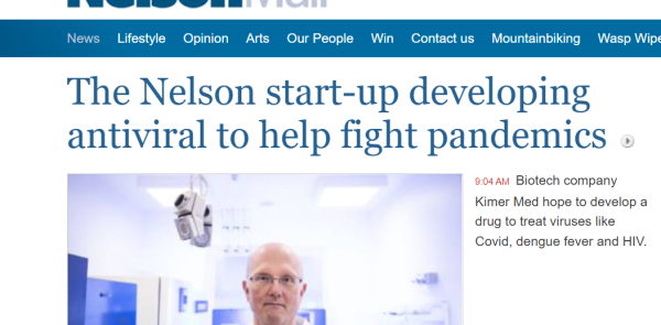 Screenshot Of The Nelson Mail/Stuff Lead Story About Kimer Med's Antiviral Development Work.